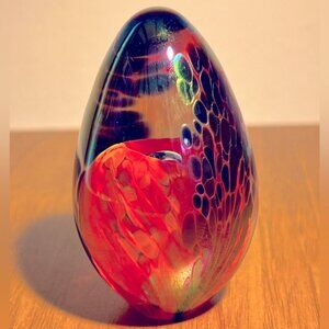 GES Glass Eye Studio Iridescent Egg Art Glass Paperweight 1997